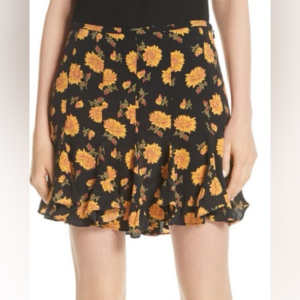 Veronica Beard Weller Floral Print Flounce Mini Skirt Black Size 4 100% Silk - Picture 2 of 12